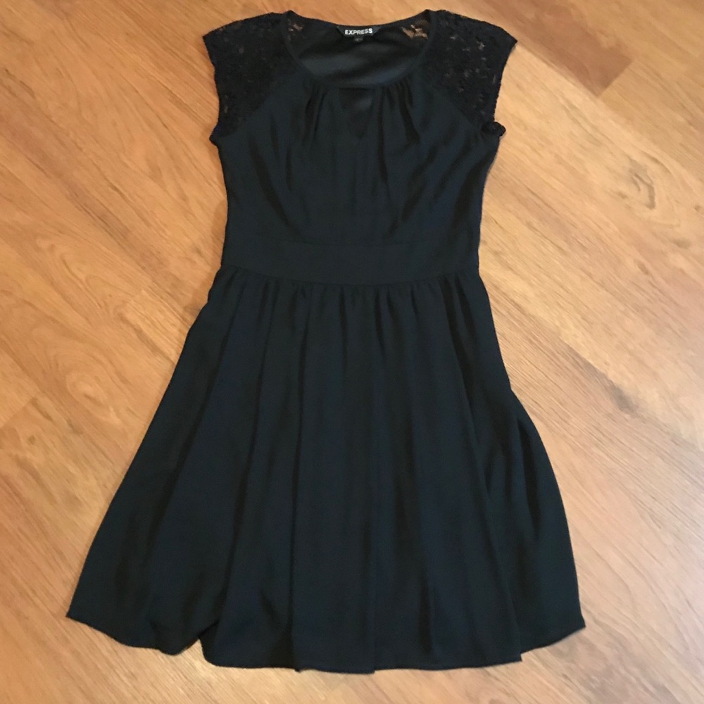 Express - Black Dress with lace shoulders